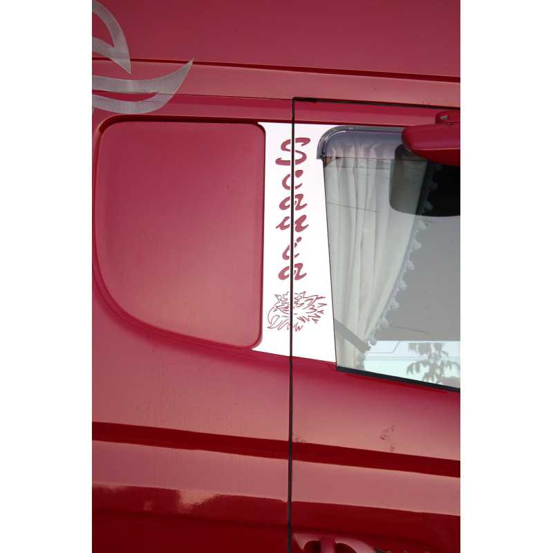 STAINLESS STEEL DOOR PLATE KIT IN 4 PCS WITH "SCANIA" STRIP AND GRIFFIN SCANIA L