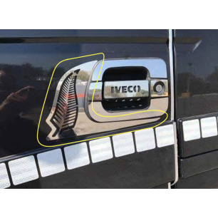 KIT PLACCHETTE INOX PER CONTORNO MANIGLIA CON FOGLIA E SCRITTA “IVECO” 2 PZ EUROCARGO